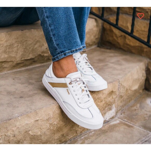 OLUKAI Ha'upu Full Grain Leather Sneakers Women's Size 9.5 White Gold NEW NO BOX